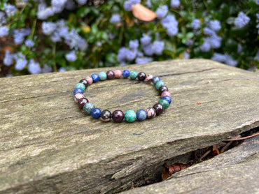 Bracelet élastique de Lithothérapie "multi Protection" Turquoise Africaine, Lapis Lazuli, Rhodonite et Grenat