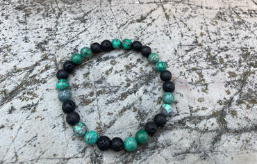 Bracelet élastique Lithothérapie en Turquoise Africaine et pierre de lave