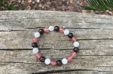 Bracelet élastique en Quartz Fraise, Grenat et Pierre de Lune - 8 mm