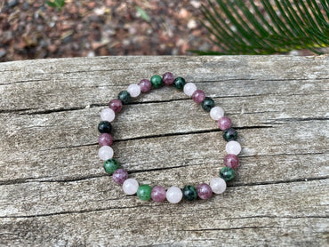 Bracelet spécial concentration en Lépidolite, Rubis Zoïsite et Quartz Rose