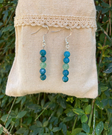 Boucles d'oreilles pendantes en Aventurine et Apatite naturelle