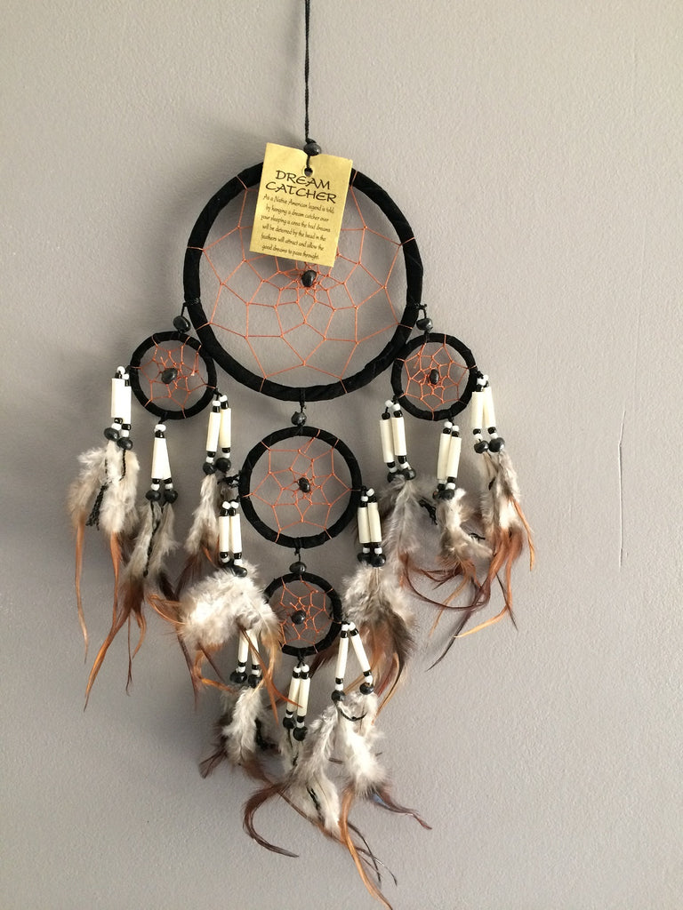 Attrape-rêves authentique Amérindien Country noir en plumes, cuir et os