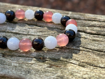 Bracelet élastique en Quartz Fraise, Grenat et Aigue Marine - 8 mm