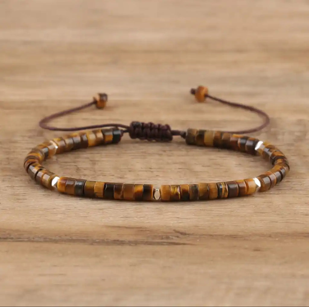 Bracelet Shamballa ajustable, perles en oeil de tigre naturel