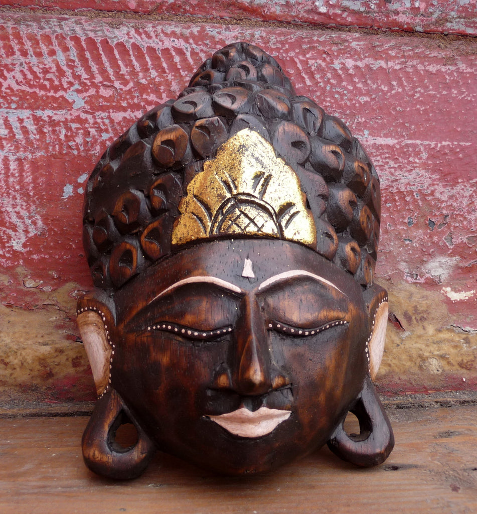 Masque bouddha de la sagesse en bois et or