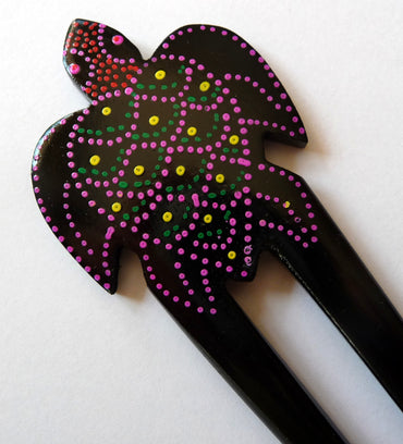 Pic / pique à cheveux chignon tortue aborigène en bois de sono