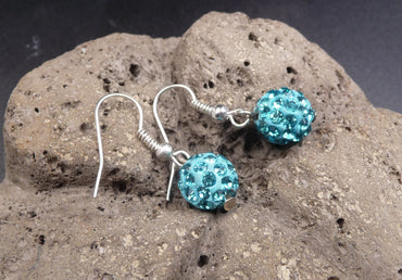 Boucles d'oreilles boule strass bleu - Crochets en argent 925