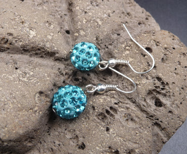 Boucles d'oreilles boule strass bleu - Crochets en argent 925