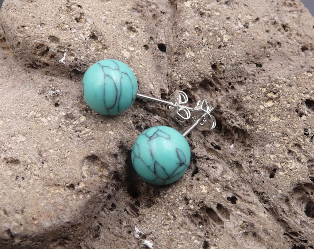 Boucles d'oreilles Clous en Howlite Turquoise Fermoirs en argent 925