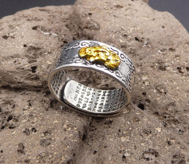 Bague Mantra Tibétaine Bouddhiste Feng Shui Pixiu Protection et Richesse