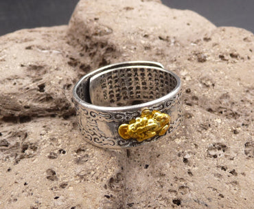 Bague Mantra Tibétaine Bouddhiste Feng Shui Pixiu Protection et Richesse
