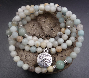 Bracelet Mala 108 perles en Amazonite - Symbole arbre de vie