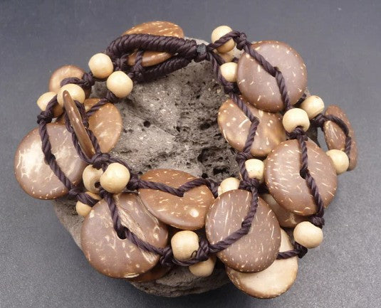 Bracelet multirangs ethnique nature perles en noix de coco