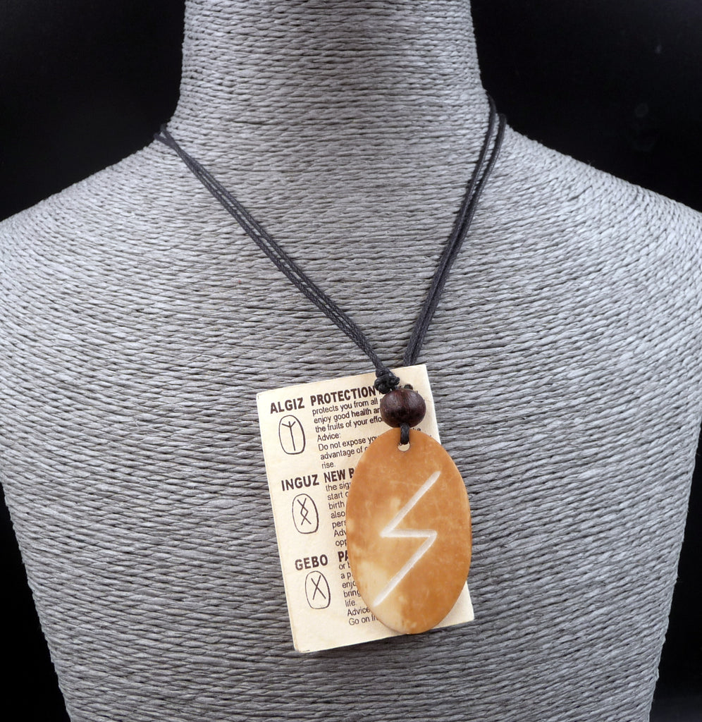 Collier Rune Sowilo pendentif en os de yack - Victoire et réussite