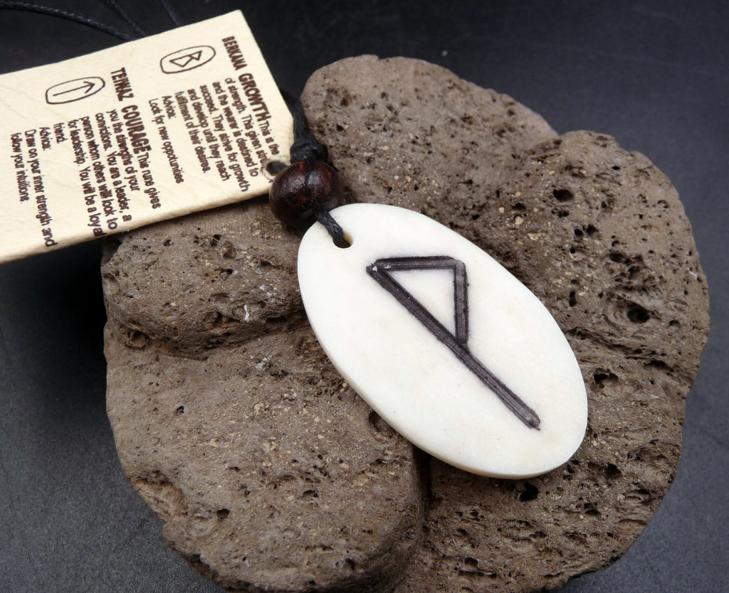 Collier Rune Wunjo pendentif en os de buffle - Optimisme