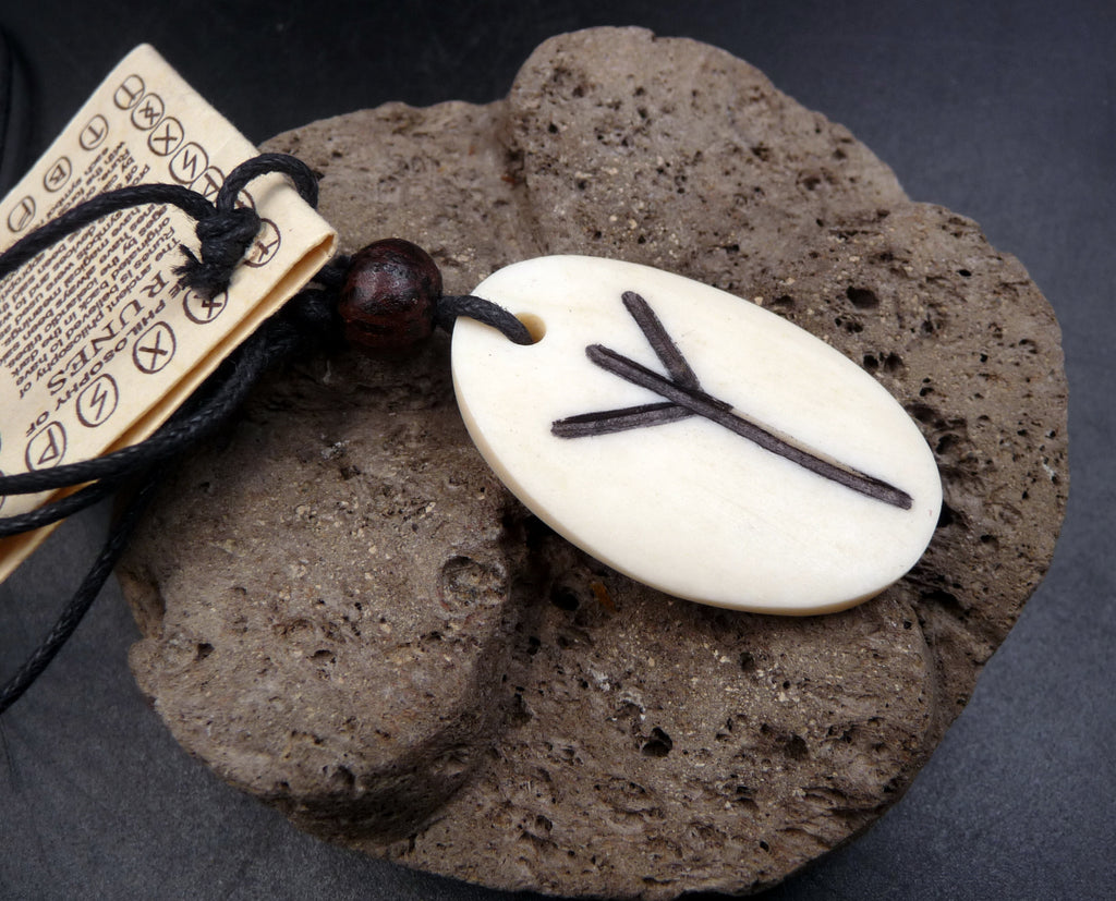 Collier Rune Algiz en os de buffle - Optimisme