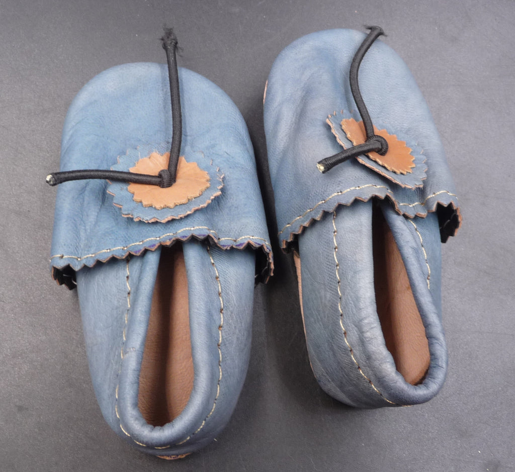 Chaussons pour bébé en cuir bleu - Pointure 20