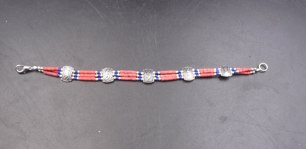 Bracelet ethnique en argent Tibétain et pierre naturelle du Népal