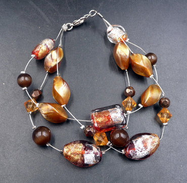 Bracelet Kristella en perles de verre marrons et or