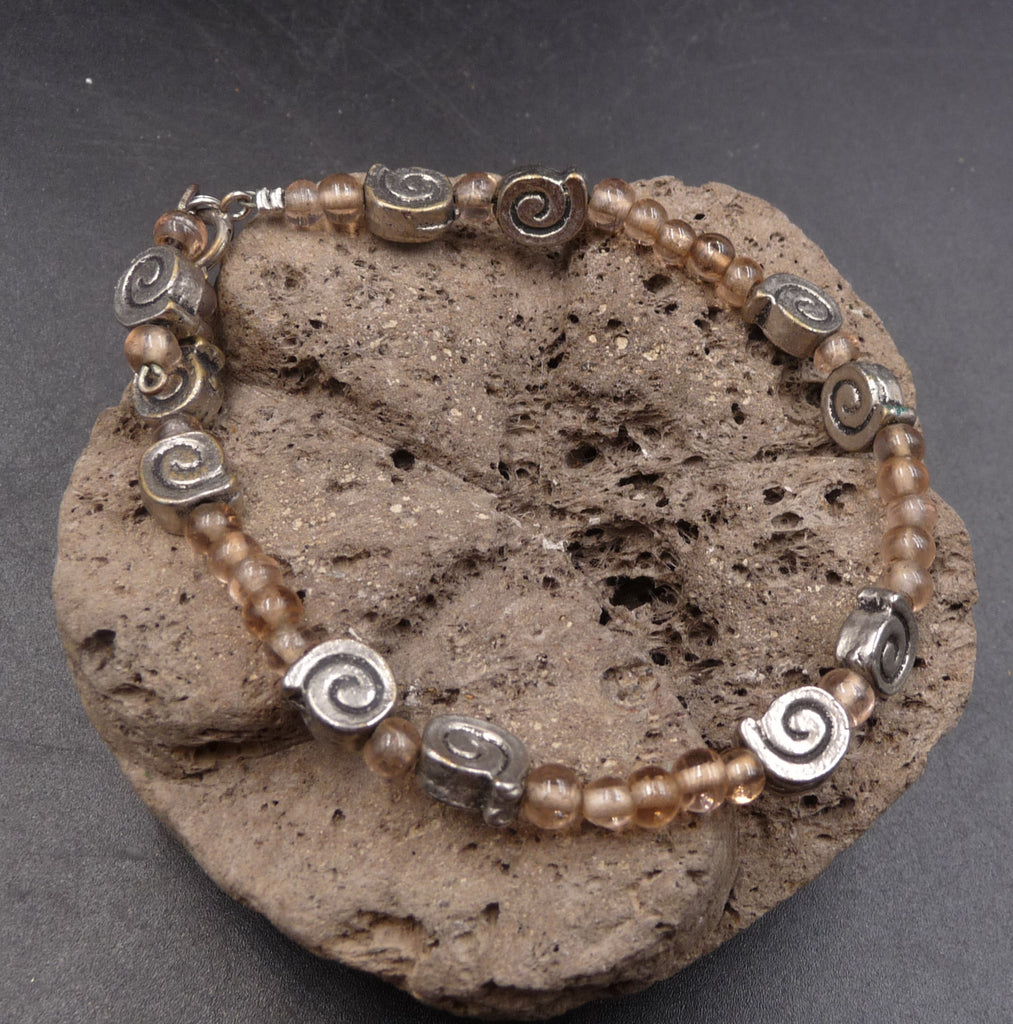 Bracelet ethnique perles spirale en argent Tibétain - Népal