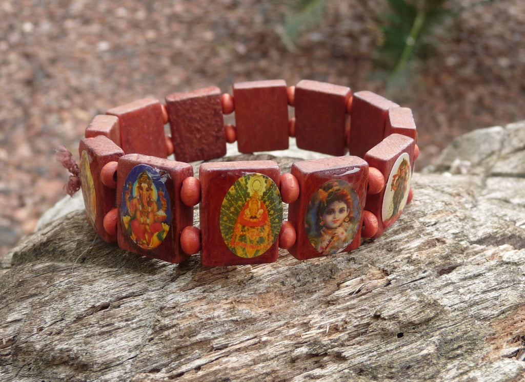Bracelet religieux en bois divinités hindoues (Ganesh, etc...)