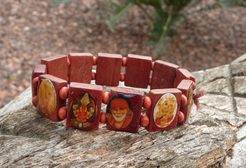Bracelet religieux en bois divinités hindoues (Ganesh, etc...)
