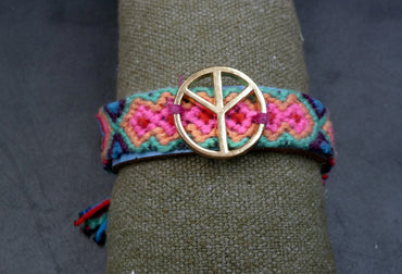 Bracelet porte-bonheur brésilien en cuir et coton Peace and Love