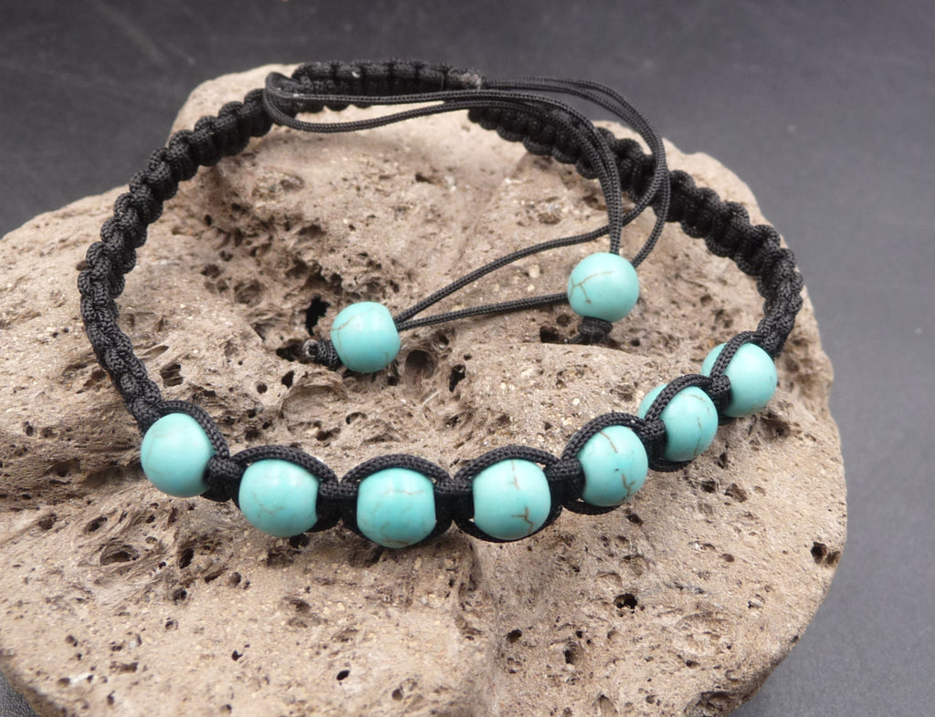 Bracelet tressé Shamballa Perles Naturelles Howlite Turquoise