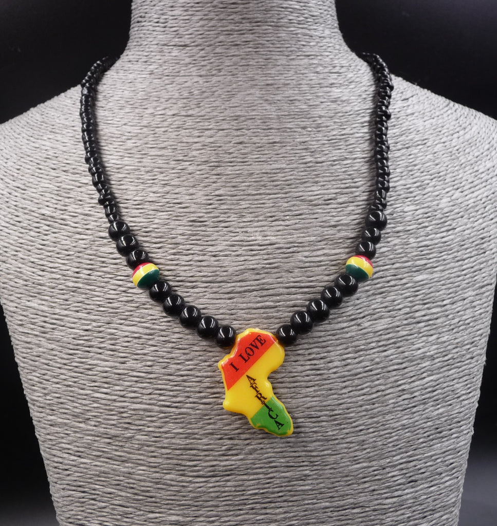 Collier surf mixte ethnique rasta carte Afrique I love Africa