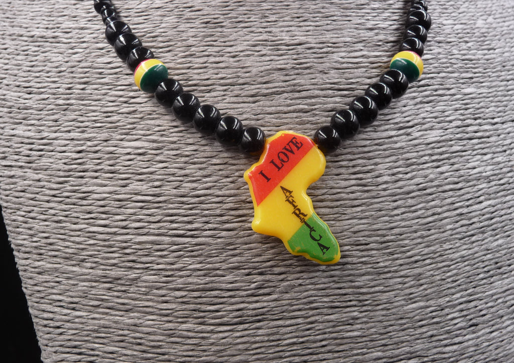 Collier surf mixte ethnique rasta carte Afrique I love Africa