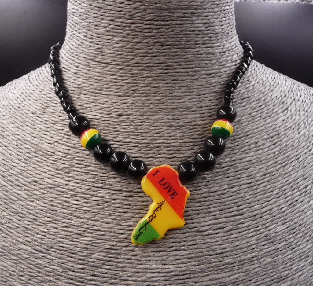 Collier surf mixte rasta carte Afrique I love Africa