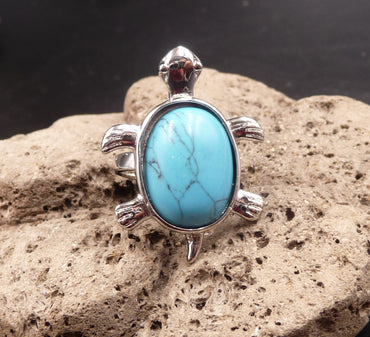 Bague tortue en Howlite Turquoise - Taille réglable