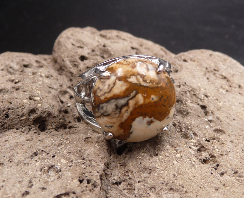 Bague ronde en Jaspe Brun