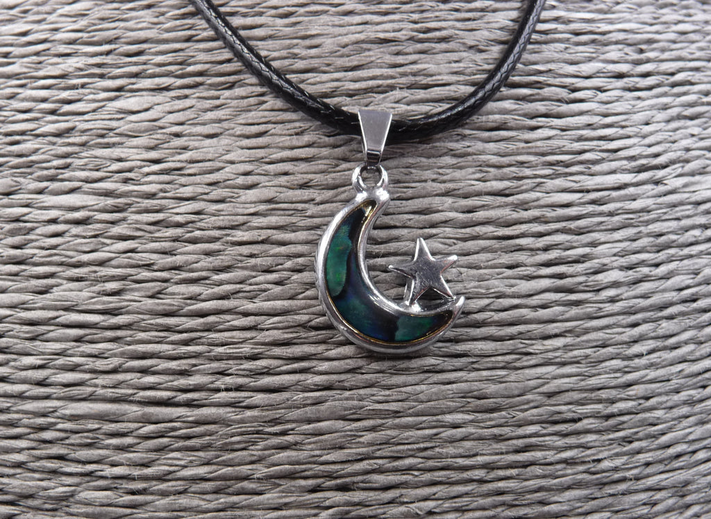 Collier Pendentif Lune et Etoile en nacre abalone