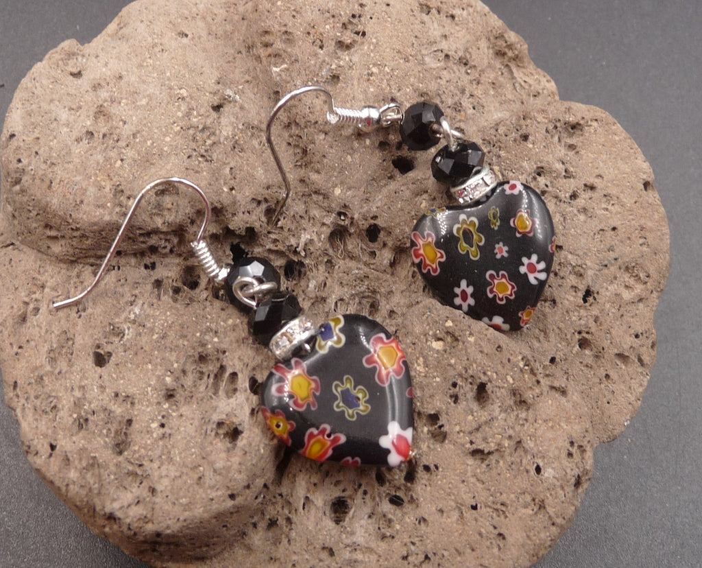 Boucles d'oreilles coeur en verre de Murano et zirconium