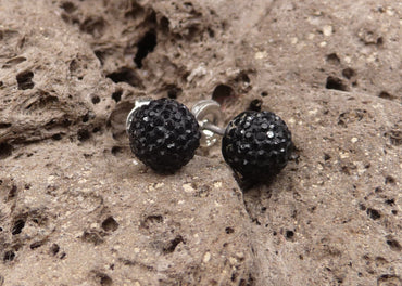 Clous d'oreilles boule strass noir - Fermoirs en argent 925