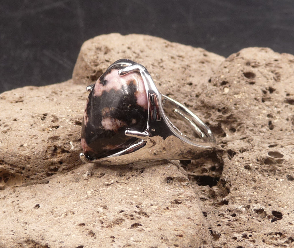 Bague réglable en Rhodonite forme goutte