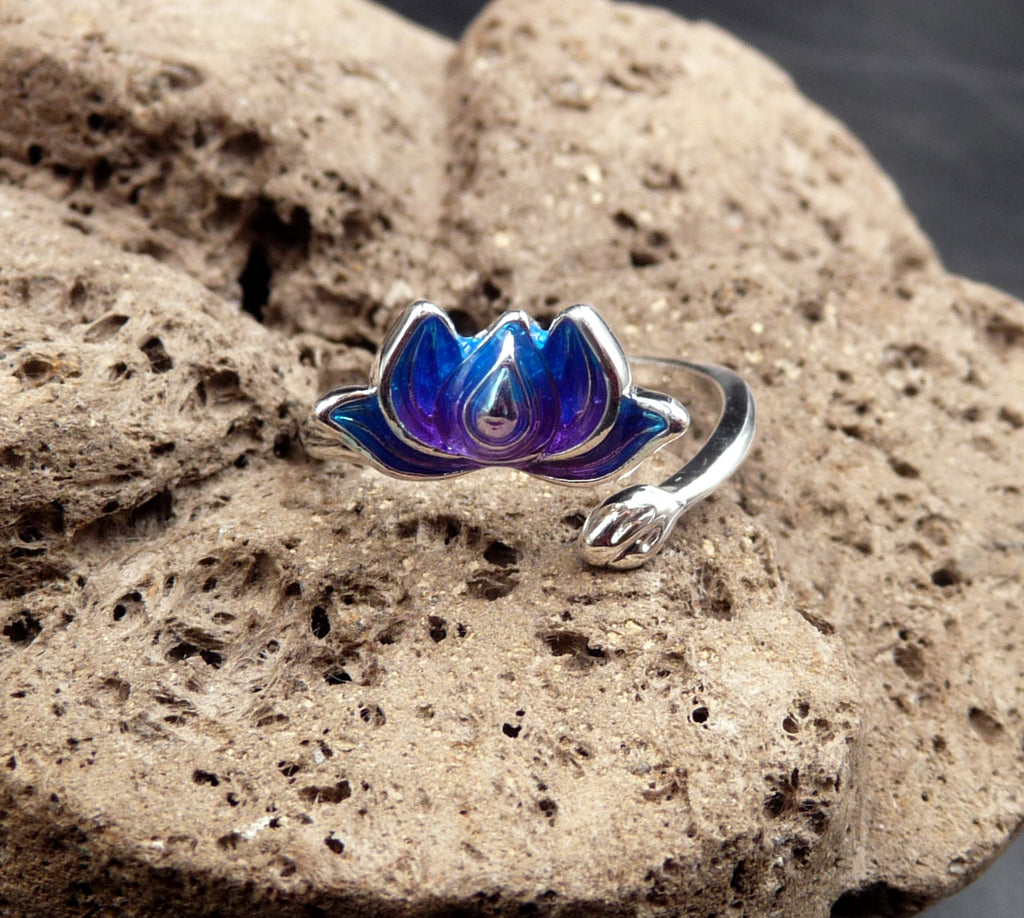 Bague Bouddhiste Tibétaine fleur de lotus en argent 925