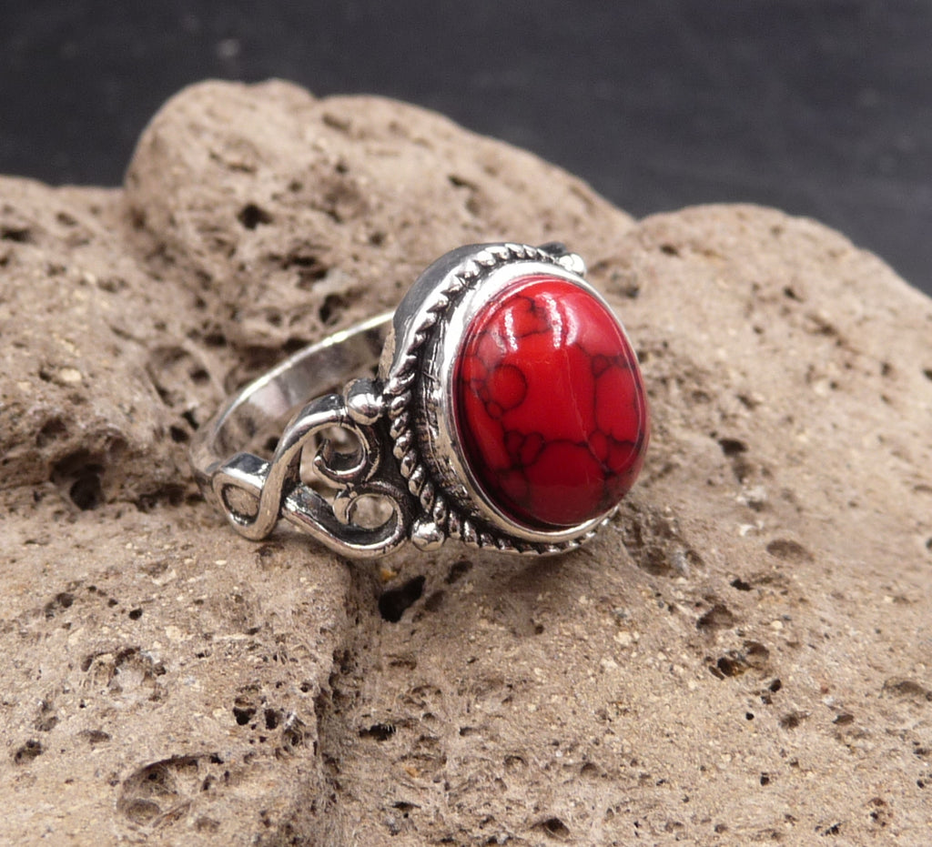 Bague en Howlite Rouge