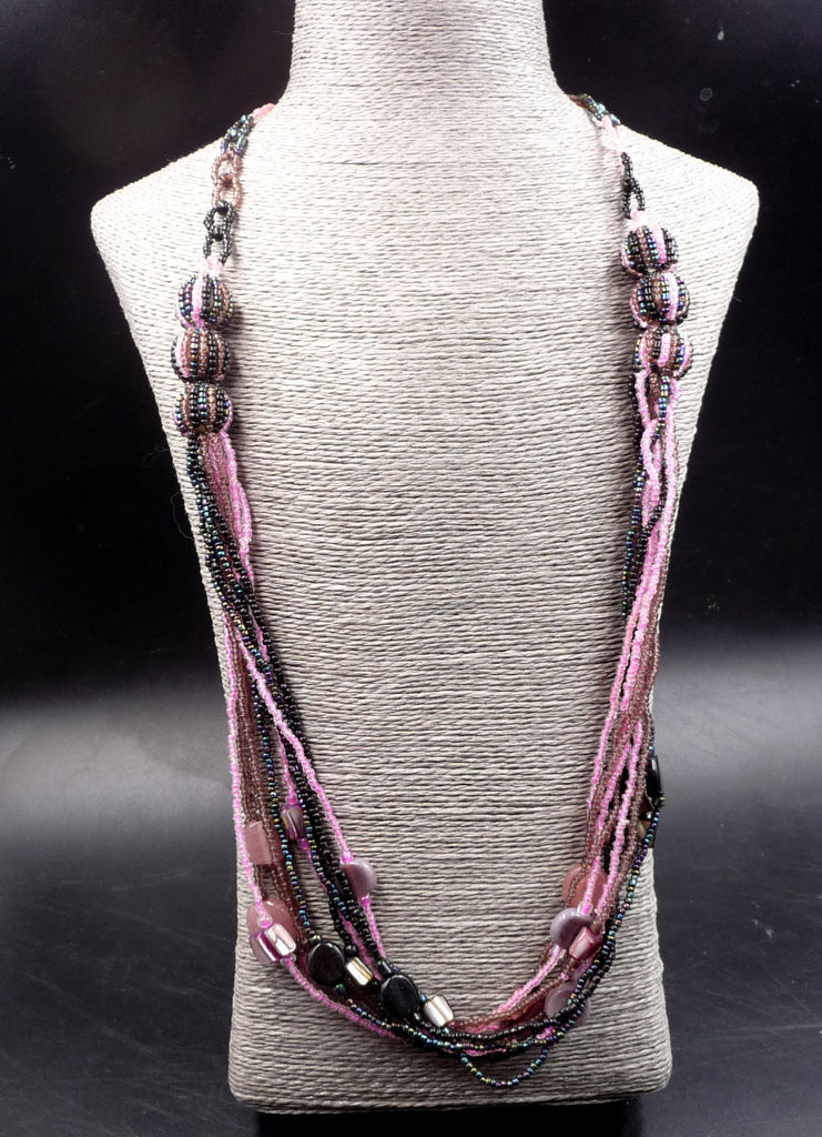 Collier Cléa en perles de rocaille, perles de verre et perles nacrées
