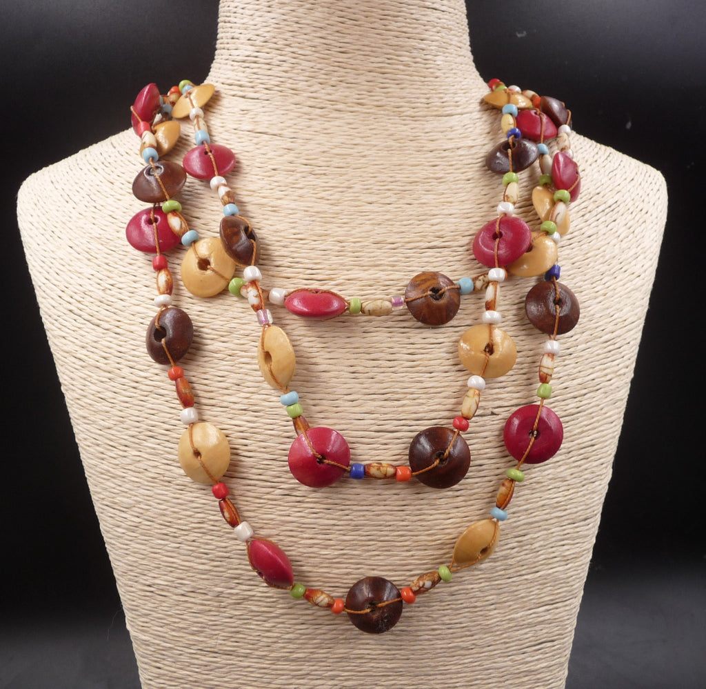 Collier Orchidée en bois triple rang