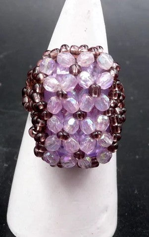 Bague Amelia en perles de rocaille mauves