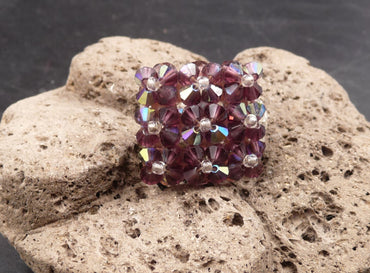 Bague Eulalie en perles de rocaille mauves