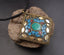 Collier pendentif Tibétain Bouddhiste en Laiton, Turquoise et Corail de l'Himalaya