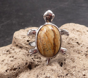 Bague tortue en Jaspe Brun - Taille réglable