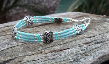 Bracelet ethnique en argent Tibétain et turquoise du Népal