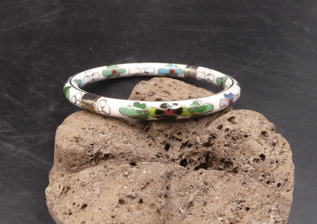Bracelet jonc rigide vintage en émail cloisonné