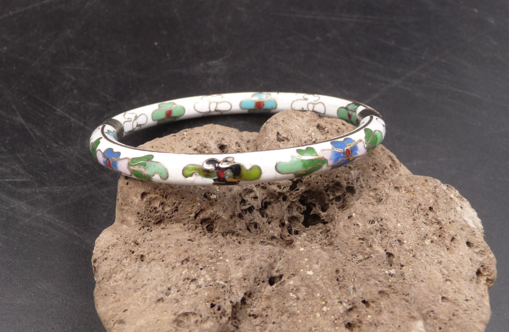 Bracelet jonc rigide vintage en émail cloisonné