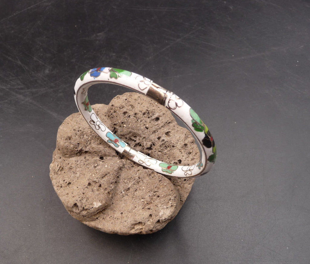 Bracelet jonc rigide vintage en émail cloisonné