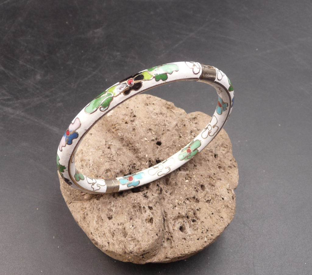 Bracelet jonc rigide vintage en émail cloisonné